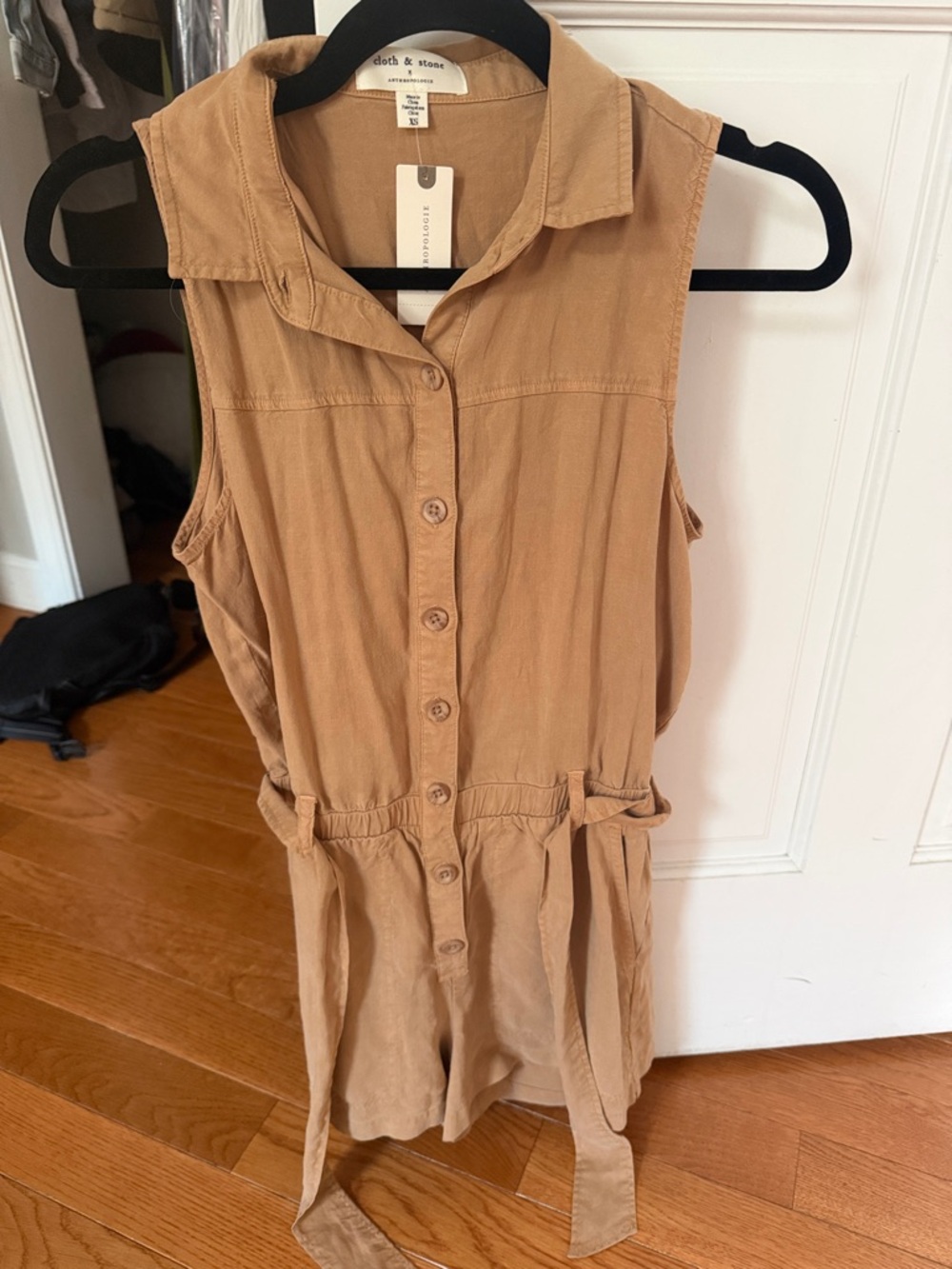 Anthropologie x Cloth & stone Tan Sleeveless Button Romper